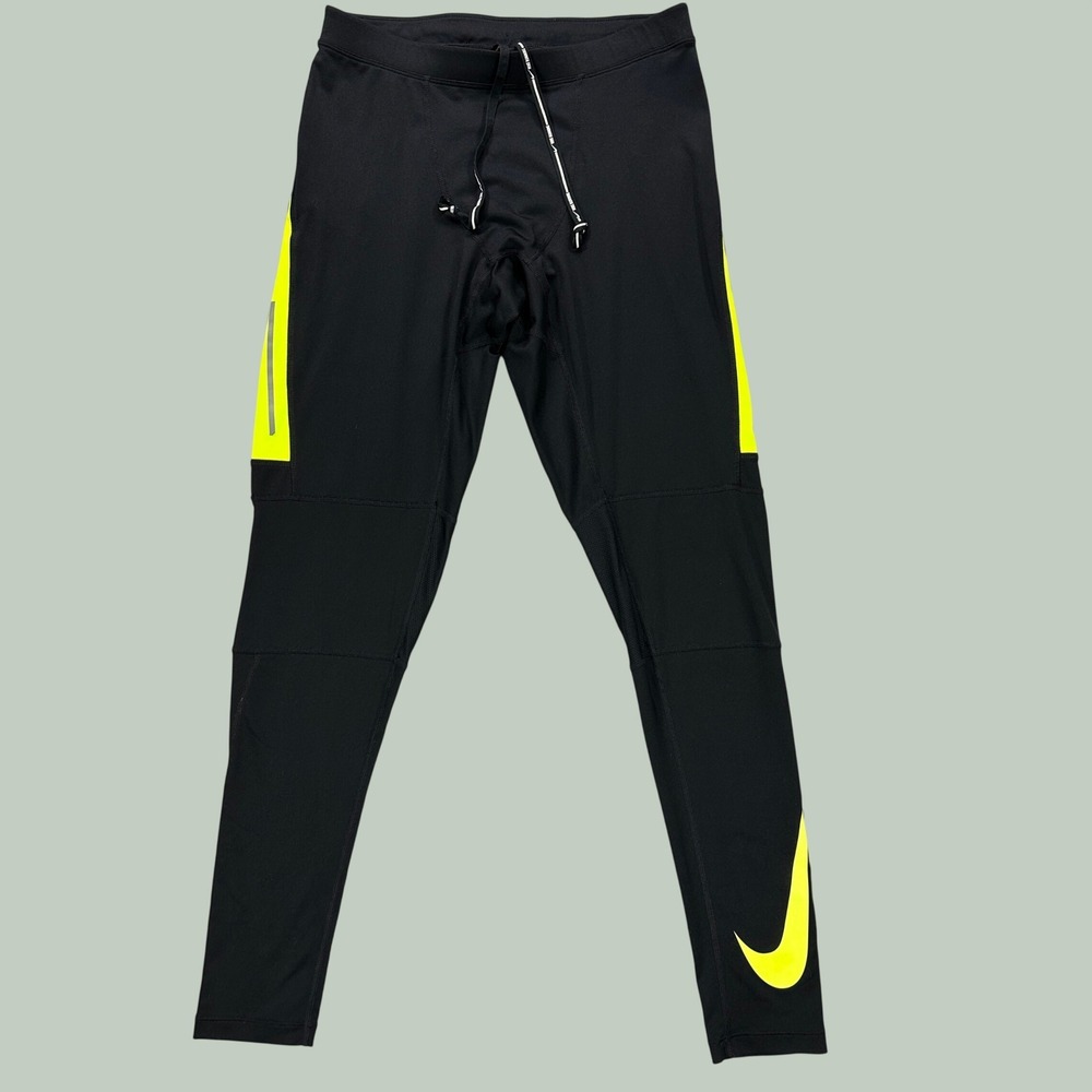 Nike Dri-FIT Women's Medium Running Tights Leggings Black Volt Reflective Zip